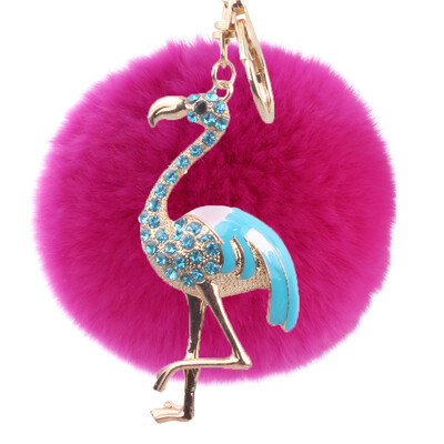 

Flamingo Keychain Rex Rabbit Fur Ball Exquisite Accessories Car Keychain