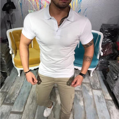 

Mens Casual Slim Fit Tops Shorts Sleeve Lapel Collar Shirts Buttons Work T-shirt