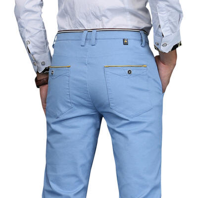 

Mens Straight-fit Pants Casual Solid Mid-rise Cotton Trouser