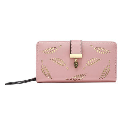 

Women Wallet Hollow Leaf Long Leather Zipper Clutch Coin Purse Card Holder