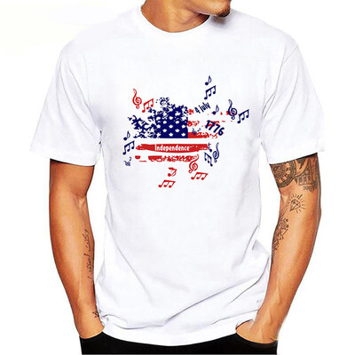 Toponeto Mens Independence Day Casual Short-Sleeved Shirt Fashion Printed Blouse Top