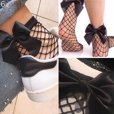 

Fashion Chic Women Girl Fishnet Net Mesh Bowknot Hollow Ankle High Short Socks
