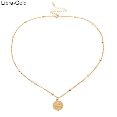 

Vintage 12 Constellation Zodiac Embossed Pendant Long Chain Necklace Jewelry