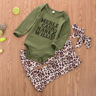 

Newborn Baby Girl Leopard Print Tops Romper Pants Hat Outfit Clothes 3Pcs Set