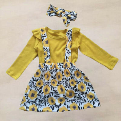 

Newborn Kids Baby Girls Floral Tops T-shirt Suspenders Skirt Dress Outfits Set