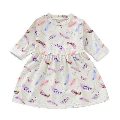 

Cute Baby Girl Long Sleeve Floral Print Dress Kid Autumn Round Neck Dresses