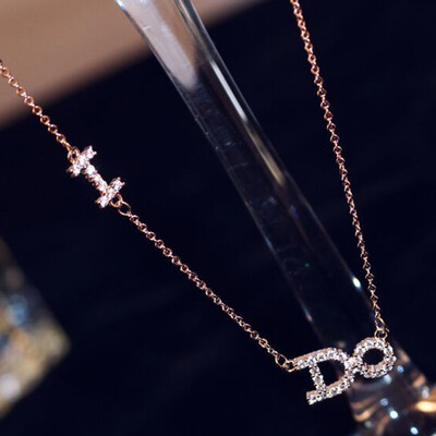 

New Japanese Korean Popular Zircon Alphabet I Do Necklace Pendant Collarbone Chain Short Sweet Pendant