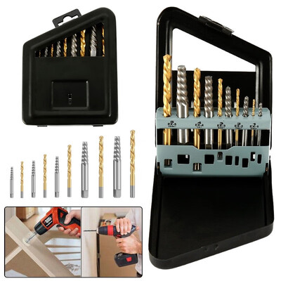 

10pcs Left Hand Drill Bit Broken Bolt Damaged Screw Extractor Set with Metal Case