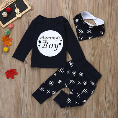 

3pcs Toddler Infant Baby Boys Letter Clothes Set TopsPantsBibs Outfits