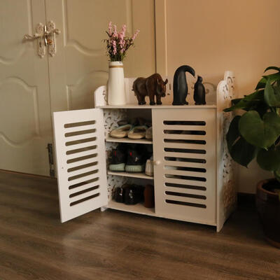 

2 Doors Shoe Cabinet Storage Rack Organizer Shelf Closet Entryway Wood White