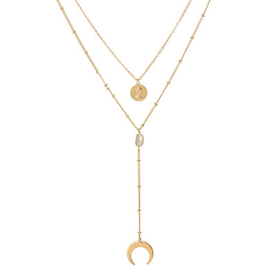 

Initial Letters Shell Pearl Necklace Women Gold Color Chain 2019 Fashion Long Necklaces Big Pendant Statement Collier Femme
