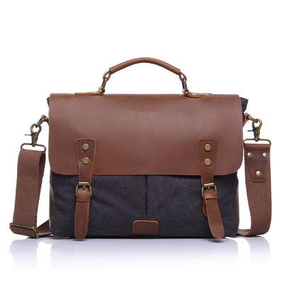 

Tailored Retro Canvas with the first layer of leather men shoulder bag hand briefcase