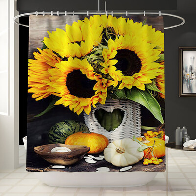 

〖Follure〗Sunflower Shower Curtain Floor Mat Four-piece Bathroom Mat Set