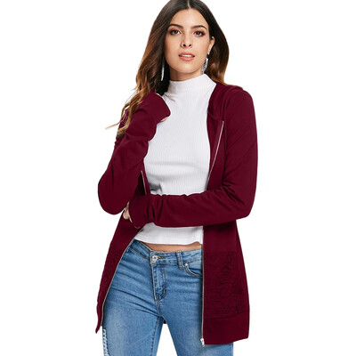 

Kangaroo Pocket Lace Panel Zipper Hoodie