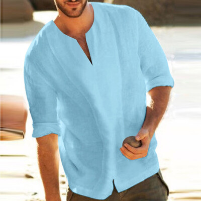 

Toponeto Mens Baggy Cotton Blend Solid Color 34 Sleeve V Neck T Shirts Tops Blouses