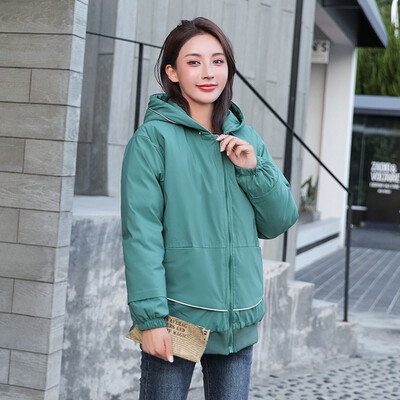 

Roseonmyhand Womens Fashion Short Embroidered Printing Zipper Hooded Jacket Pocket Coats