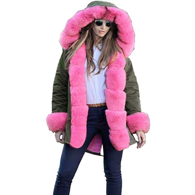 

Roseonmyhand Womens Faux Fur Winter Jacket Parka Hooded Coat Fishtail Long Sleeves Overcoat