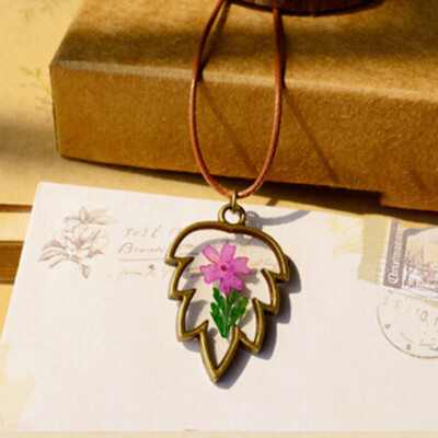 

New Design Handmade Leaf Shape Natural Dried Flowers Necklaces& Pendants For Women Vintage Bronze Jewelry