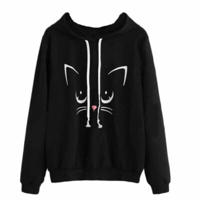 

Fashion Hoodies Sweatshirt Womens Lovely Cat Printed Long Sleeve Sweatshirt Hooded Pullover Tops