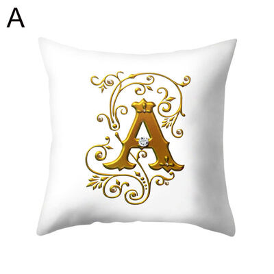 

26 Golden A to Z Alphabet Flower Soft Pillow Case Cushion Cover Home Sofa Decor
