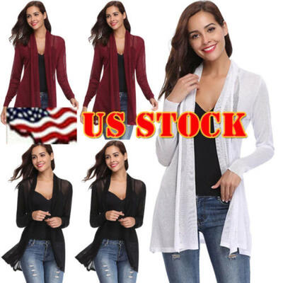 

Womens Mesh Long Sleeve Open Front Thin Cardigan Sweater Casual Sweatshirt Tops