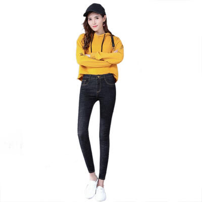 

Fashion Skinny Women Jeans High Waist Slim Denim Solid Color Pencil Pants