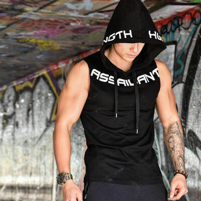 

Men Gym Sleeveless Vest Bodybuilding Hooded Tank Top Muscle Clothing T-Shirt New