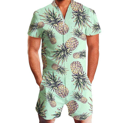 

Men Romper Street Casual Cargo Pants Jumpsuit Overall T-Shirt Shorts Set