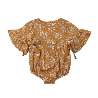

Newborn Infant Baby Girls Floral Romper Flare Ruffle Sleeve Bodysuit Bowknot Summer Clothes Outfits