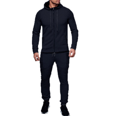 

SUNSIOM 2Pcs Mens Tracksuit Hoodies Sweatshirt Pant Set Gym Sportwear Suit Size -XXL