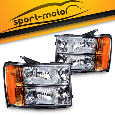 

For 2007-2014 GMC Sierra 15002500HD3500HD Headlight Assembly OE Projector Headlamp Chrome housing with Amber Reflector