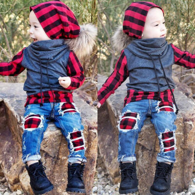 

Toddler Kids Baby Boy Plaid Tops Shirt Denim Jeans Pants Leggings Outfit Clothes