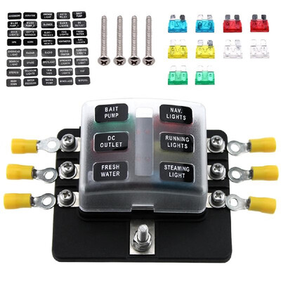 

6 Way Blade Fuse Box Holder Standard Blade Fuse Blocks with LED Indicator 10Pcs Fuses 10Pcs Terminals for Car Boat Marine Caravan