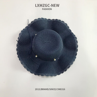 

2019 new summer straw hat ladies Korean version of the beach beach pearl lace bow bow sun shade hat