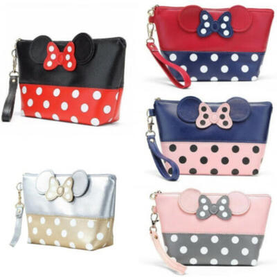 

Women Travel Cosmetic Bag Cartoon Bow Hand Holding Makeup Case Zipper Makeup Bag