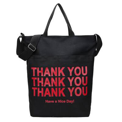 

Simple Women English Letter Canvas Large Capacity Shoulder Shopper Messenger Bag