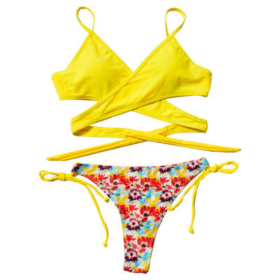 

Women Sexy Bikini Set Cross Lace Up Swimsuit Swimwear Print Bathing Suit