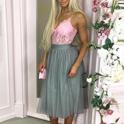 

Roseonmyhand Fashion Women Casual Solid Evening Mesh Party Elastic Waiste Skirt