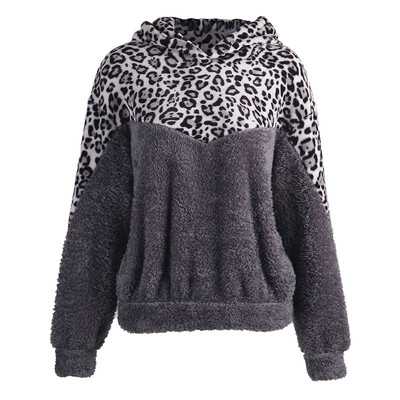 

Women Autumn Winter Pullover Warm Sweatshirt Fashion Casual Long Sleeve Leopard Hoodies Plush Hooded
