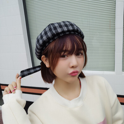 

New cute soft sister beret female Korean version of Joker newsboy Hat student sweet Japanese bow painter Hat Tide