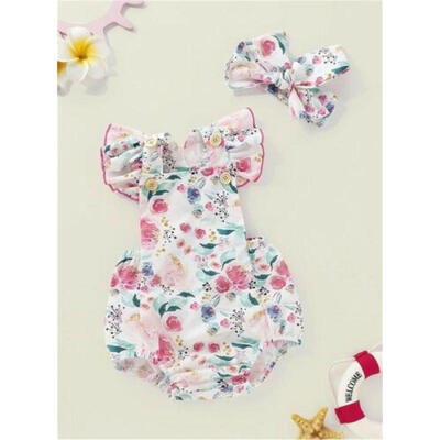 

US Infant Newborn Baby Girl Romper Bodysuit Jumpsuit Headband Clothes Outfit