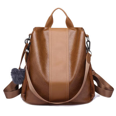 

Solid Color Knapsack Women Large Backpacks Anti-theft PU Leather Rucksack