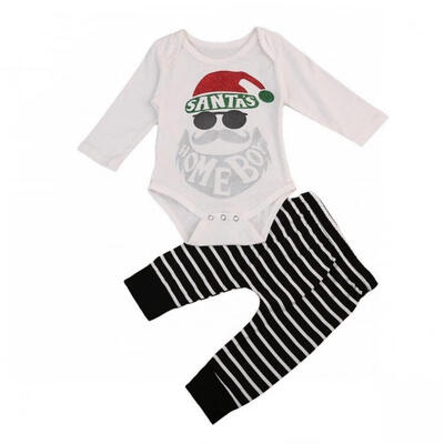

Newborn Baby Santa Homeboy Christmas Romper Tops Striped Pants Outfit Clothes