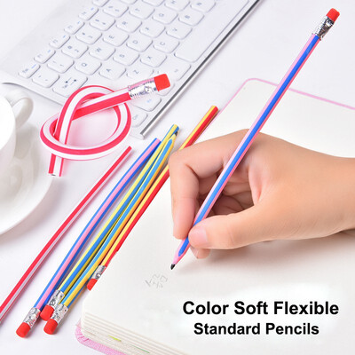 

Cute Candy Color Soft Flexible Standard Pencils Korea Kawaii Folding Pencil with Eraser School Stationery Creative kids toy