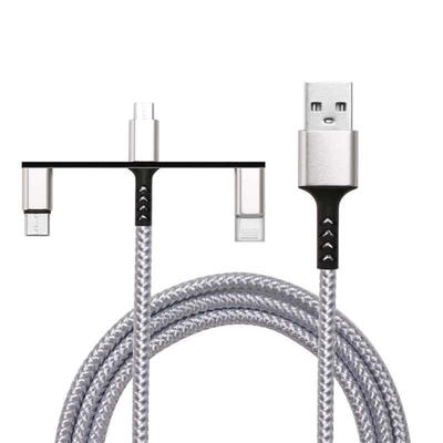 

1M 3 In 1 Micro USB Data Cable Portable Nylon Braided Fast Charging Line For Mobile Phones -1m