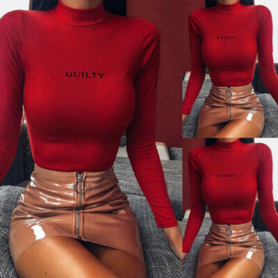 

US Womens High Neck Fit T-Shirt Ladies Long Sleeve Warm Casual Tee Tops Blouse