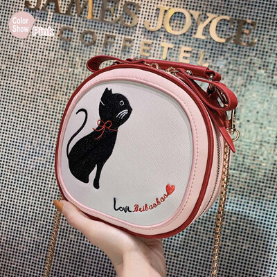 

Fashion Women bag handbag Embroidery womens shoulder bag cute cat high quality PU Leather crossbody bags for women 2019 chain
