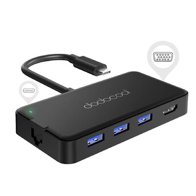 

dodocool 7-in-1 Multifunction USB-C Hub with Type-C Power Delivery 4K Video HDVGA Output Port Gigabit Ethernet Adapter&3 Supe