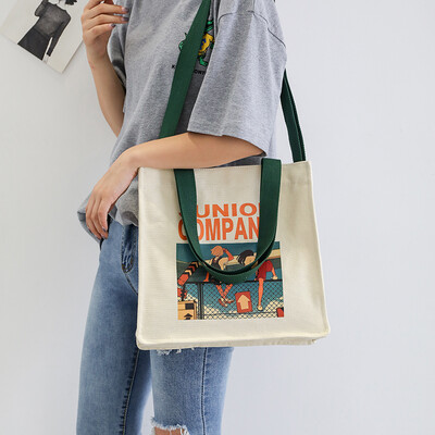 

Sesame Street slanted bag female canvas bag Korean version of large capacity single shoulder bag female student ins wind master ul