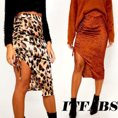 

Women Stretch High Waist Leopard Plain Long Skirt Dress Midi Skirt Party Winter